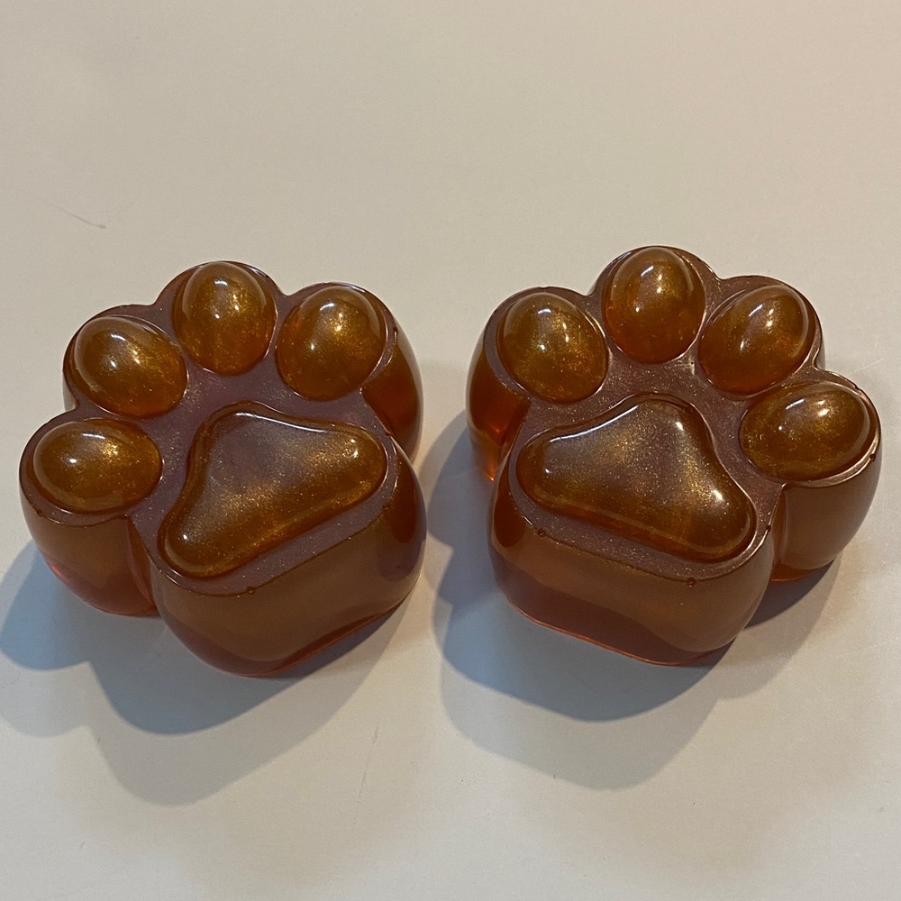 2 Iridescent Pet Paw Dog Foot Prints Resin Art Knickknacks Handmade